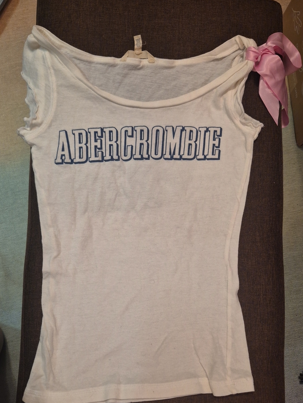 Abercrombie & Fitch White Women's Tank with Blue Logo and Pink Ribbon